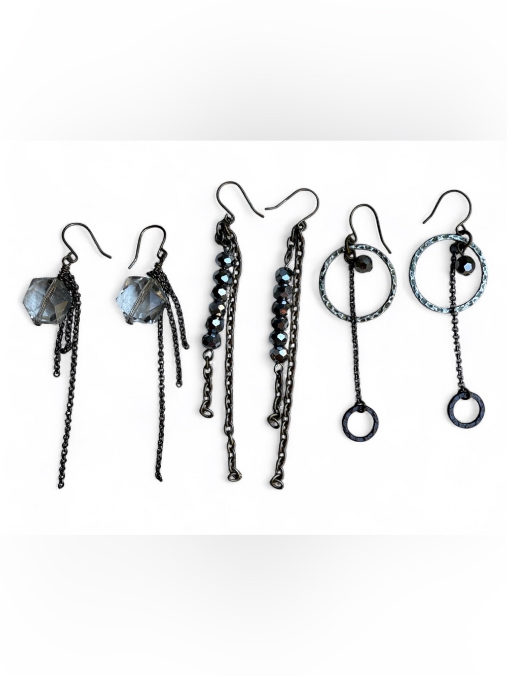 3️⃣Pairs of Artisan Handcrafted Earrings Metal Tones Faceted Glass Beads 3”+Long